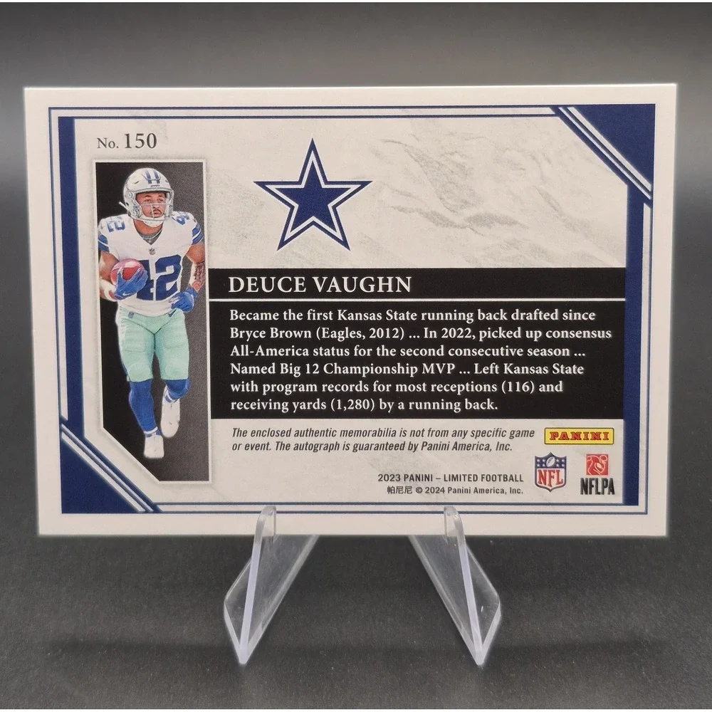 2023 Panini Limited Deuce Vaughn 150 Rookie Patch Autograph 49/99 RC Cowboys